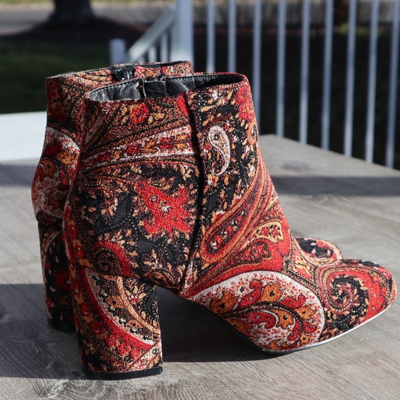 Diba Shoes - Diba paisley fabric ankle booties